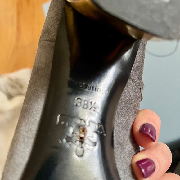 Prada, grey suede ankle boots, 2" heels, square toes, concealed zipper, sz 38.5, - Picture 9 of 13